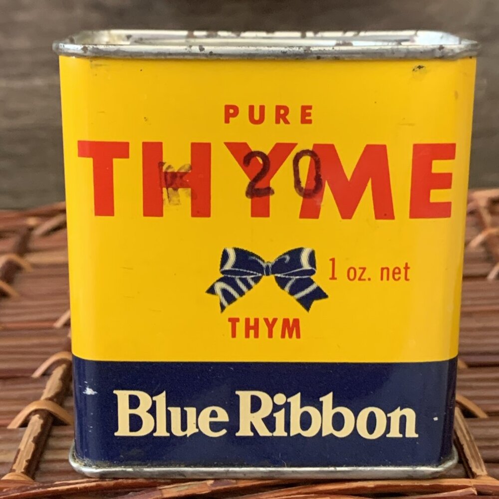 Vintage Pure Thyme Blue Ribbon Spice Tin 1 Oz Collectible